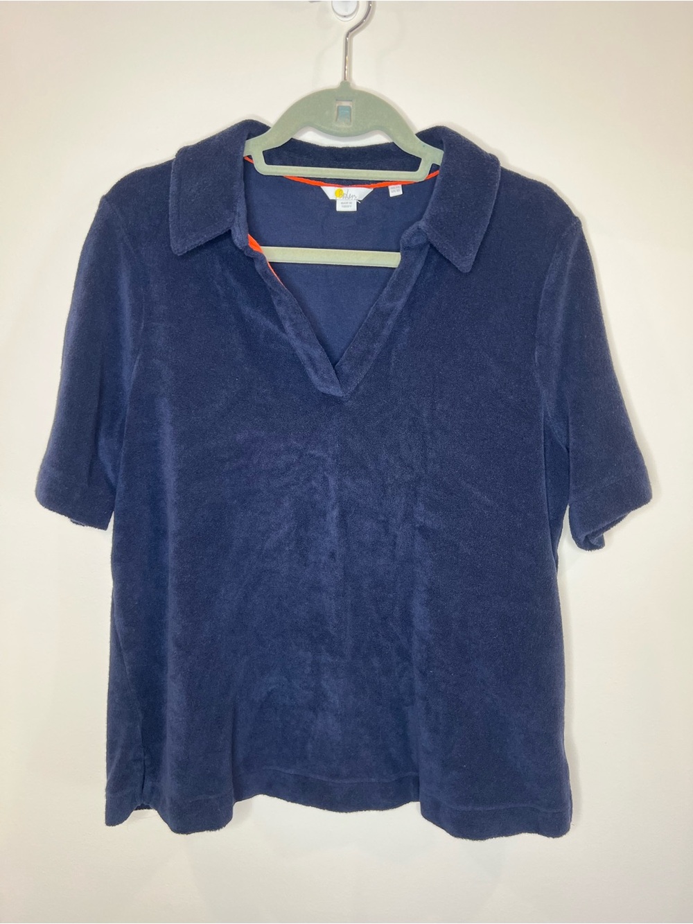 Boden Terry Cloth Shirt Short Sleeve Blue Womens US 10 Orange Accent Casual